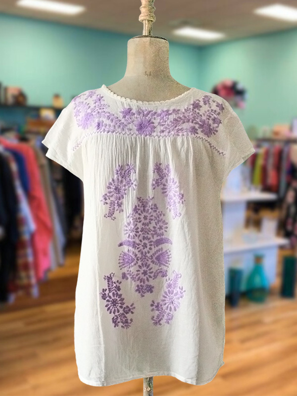 Women's top | Casual Retro Floral Embroidered Short Sleeve Top |Website-shopcharmingrose