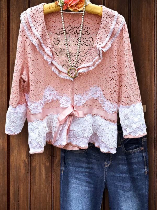 Women's top | Retro Elegant Ruffle Lace Splicing Top |Website-shopcharmingrose