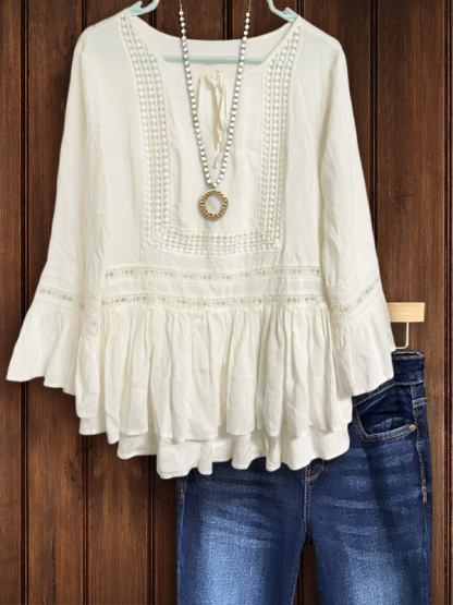 Casual Lace Ruffled Panel Top
