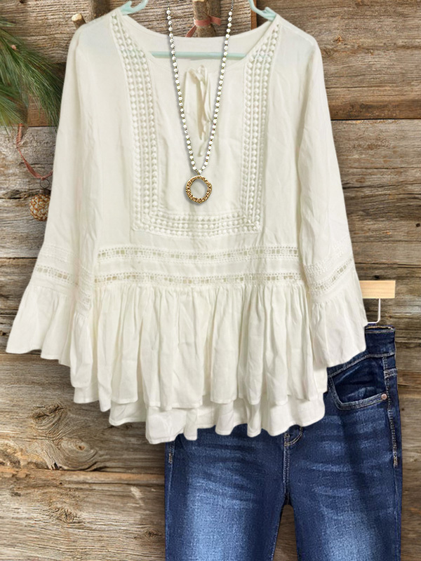 Casual Lace Ruffled Panel Top