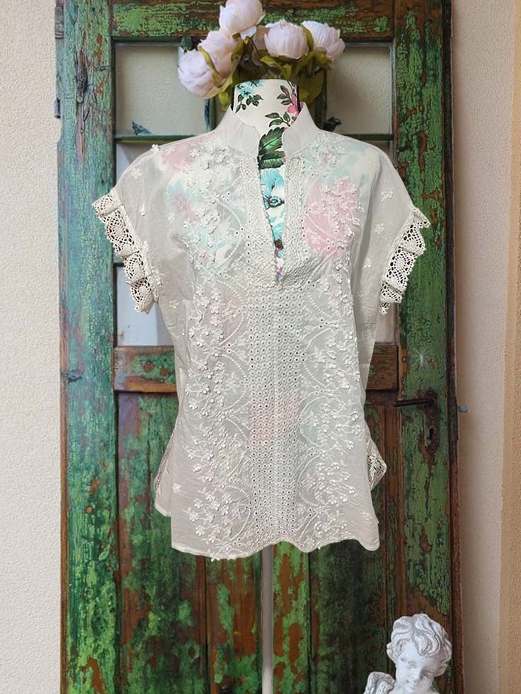 Women's top | Elegant Casual Lace Jacquard Short-Sleeved Top |Website-shopcharmingrose