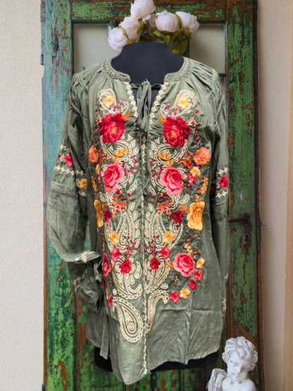 Vintage Casual Floral Embroidered Top