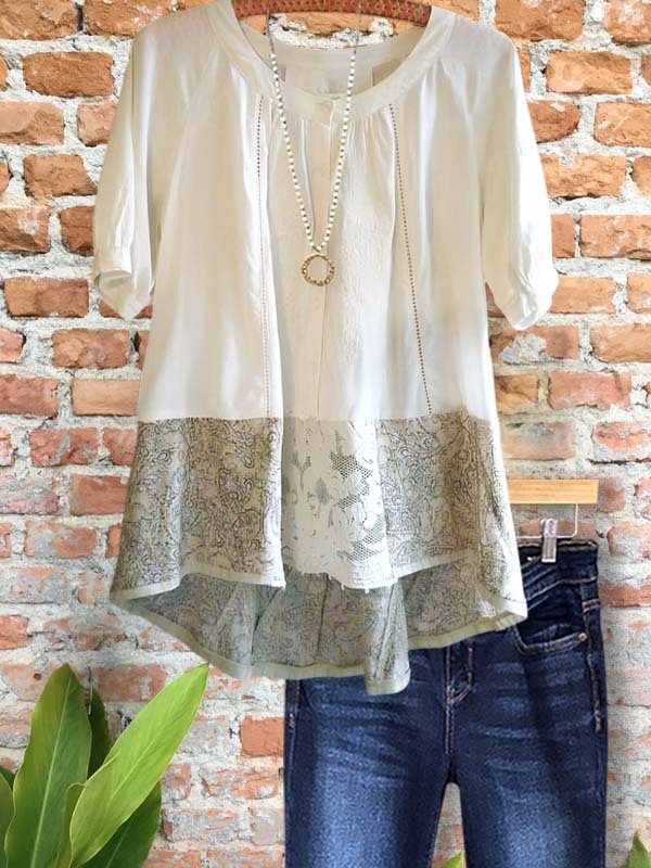 Women's top | Ethnic Style Printed Jacquard Short-Sleeved Top |Website-shopcharmingrose