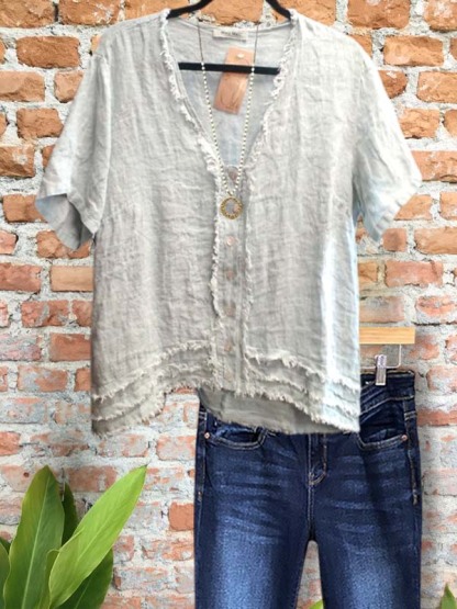 Casual Brushed Patchwork Short-Sleeved Top