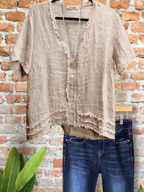 Casual Brushed Patchwork Short-Sleeved Top