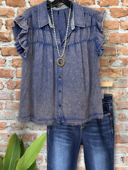 Retro Casual Ruffle Short Sleeve Top