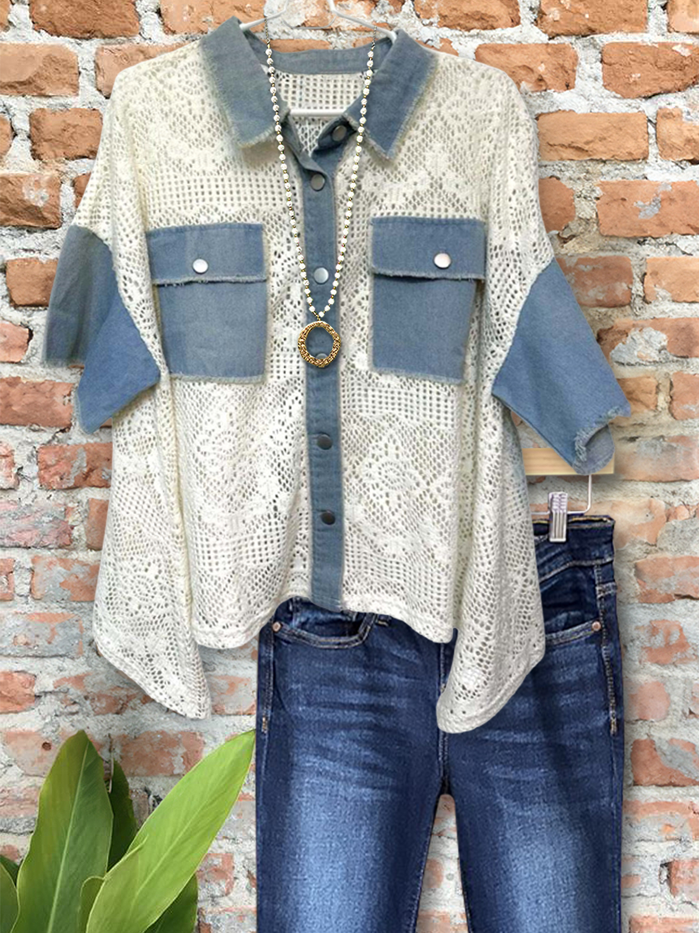 Women's top | Casual Hollow Lace Patchwork Short-Sleeved Top |Website-shopcharmingrose