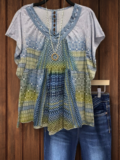 Retro Pastoral Style Lace Short-Sleeved Top