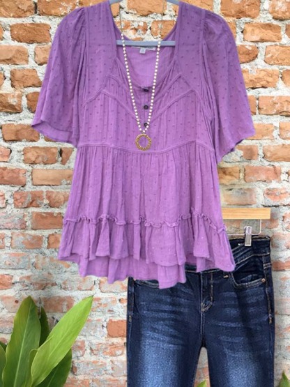 Casual Elegant Ruffle Short Sleeve Top