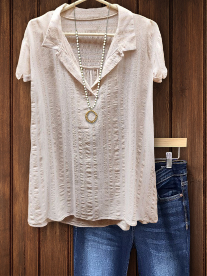 Casual Textured Fabric Lapel Top