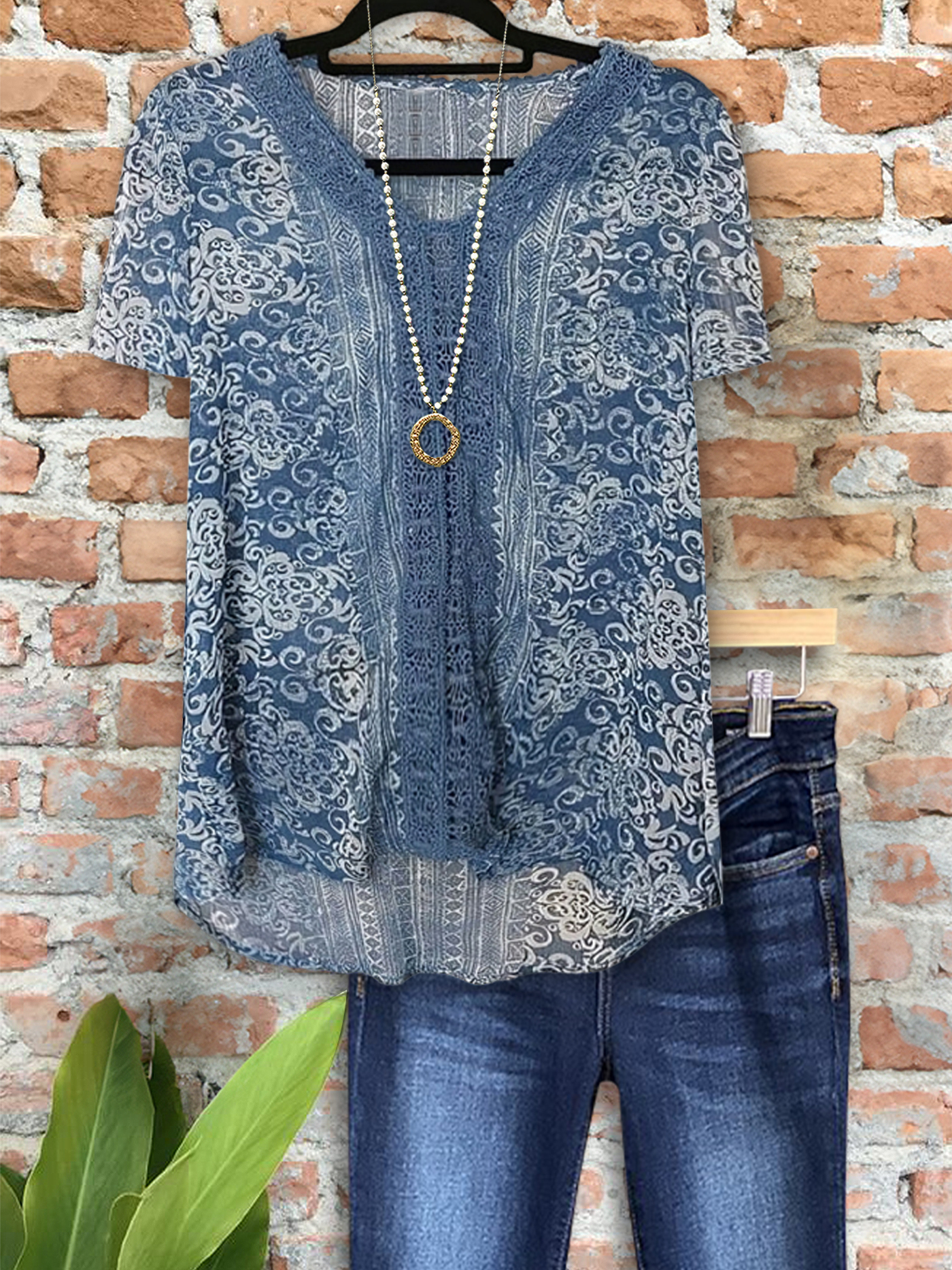 Women's top | Casual Retro Floral Lace Short Sleeve Top |Website-shopcharmingrose