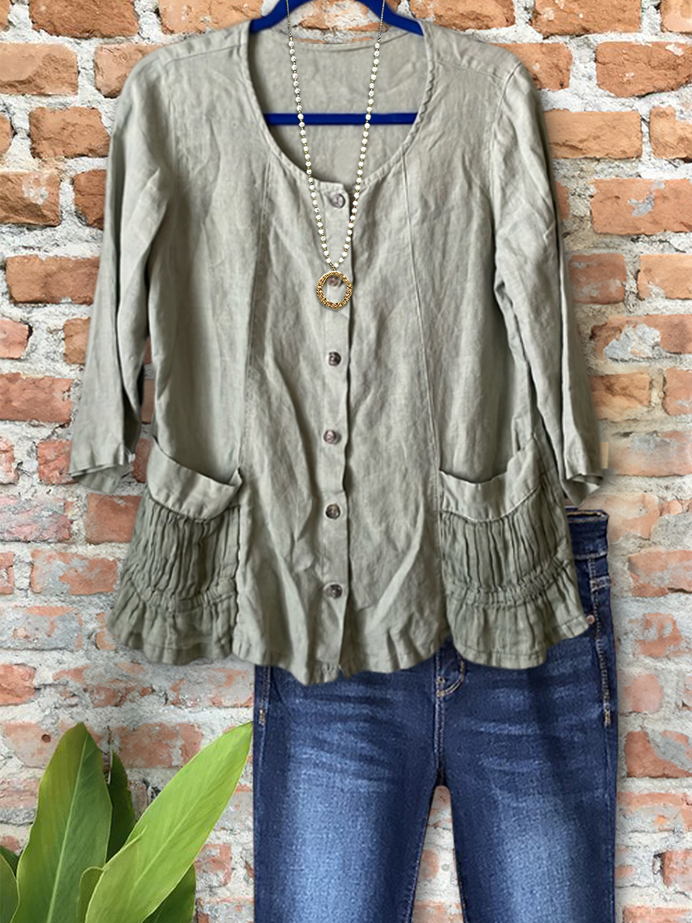 Women's top | Casual Cotton And Linen Elegant Round Neck Top |Website-shopcharmingrose