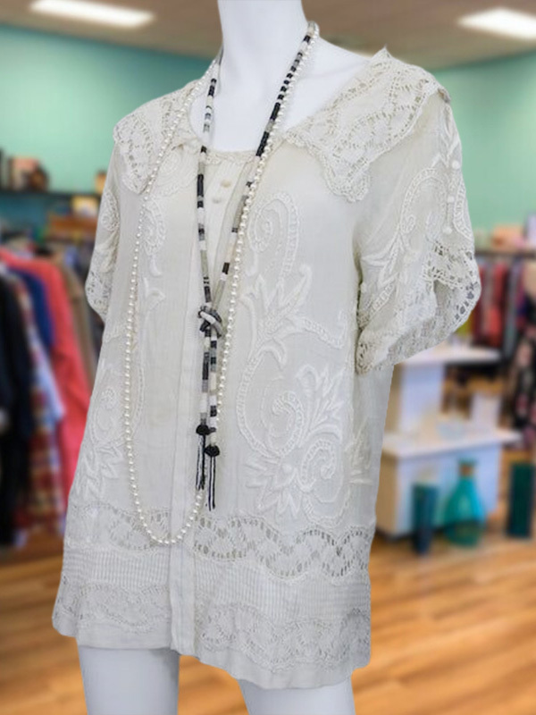 Women's top | Elegant Lace Trim Short-Sleeved Top |Website-shopcharmingrose