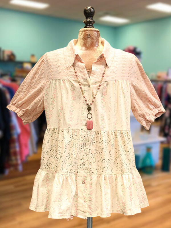 Women's top | Casual Pastoral Style Floral Patchwork Short-Sleeved Top |Website-shopcharmingrose
