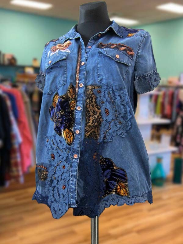 Women's top | Vintage Floral Print Lace Panel Top |Website-shopcharmingrose