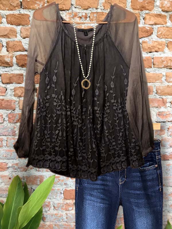 Retro Elegant Floral Splicing Top