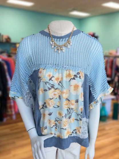 Casual Floral Patchwork Hollow Short-Sleeved Top