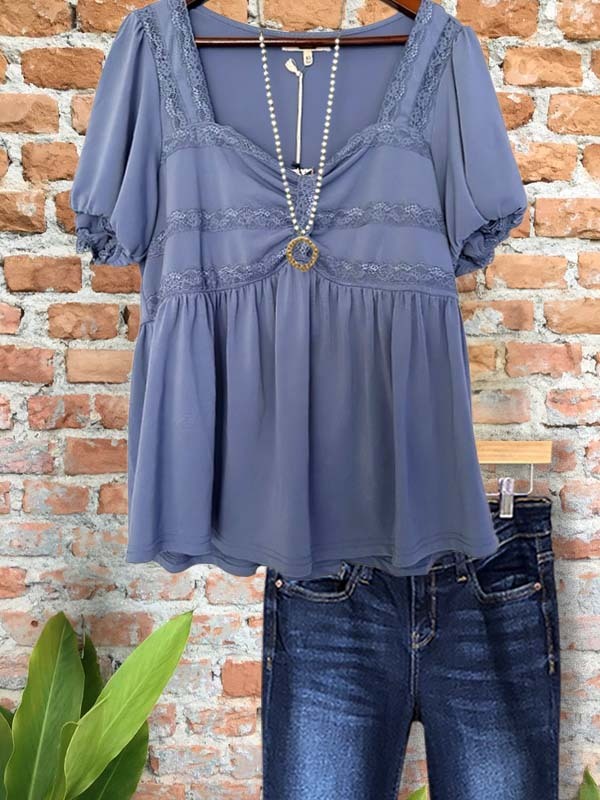 Women's top | Retro Casual Lace Short Sleeve Top |Website-shopcharmingrose