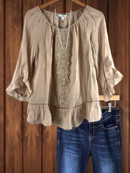 Casual Ruffle Lace Short Sleeve Top
