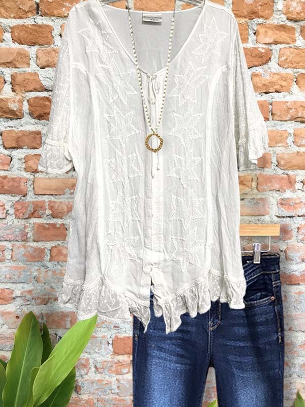 Women's top | Casual Lace Trim Short Sleeve Top |Website-shopcharmingrose