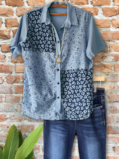 Retro Casual Floral Patchwork Short-Sleeved Top