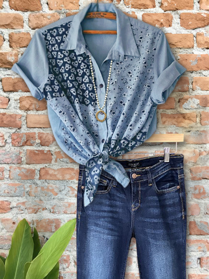 Retro Casual Floral Patchwork Short-Sleeved Top