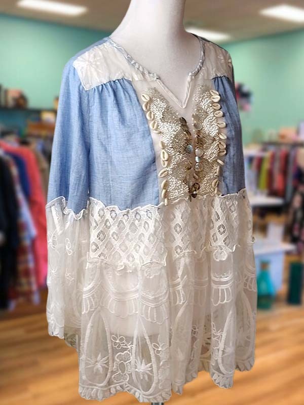 Women's top | Retro Elegant Lace Splicing Top |Website-shopcharmingrose
