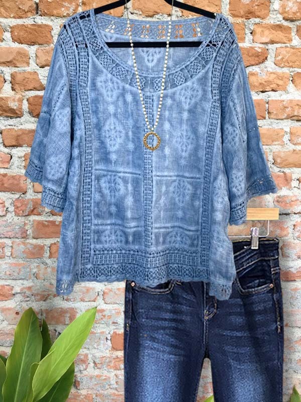 Women's top | Casual Ethnic Style Lace Mid-Sleeve Top |Website-shopcharmingrose