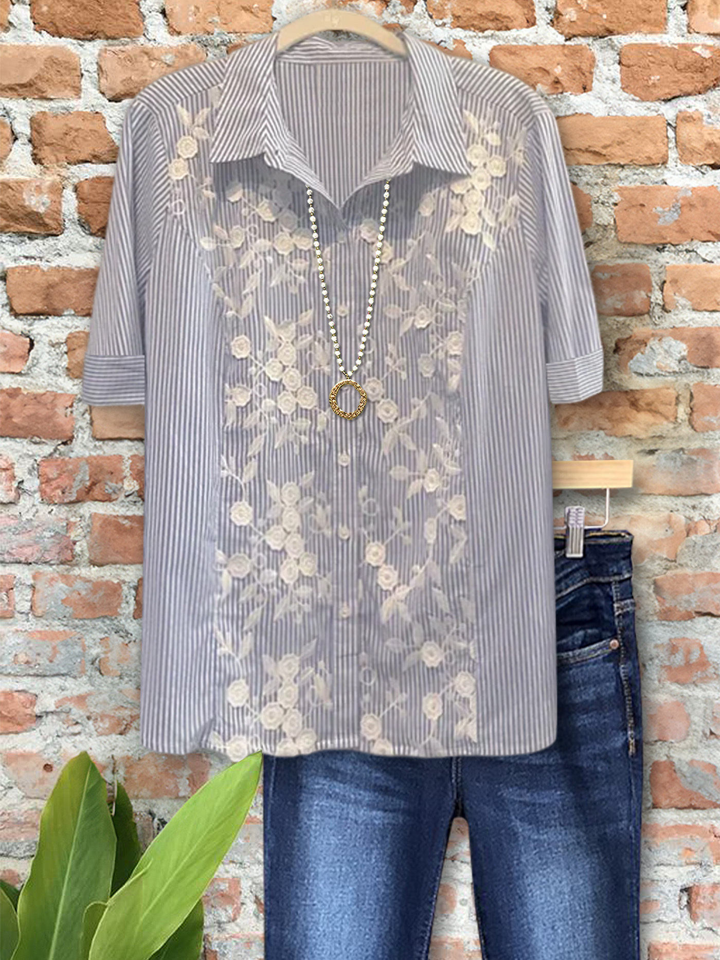 Women's top | Casual Floral Embroidered Short Sleeve Top |Website-shopcharmingrose