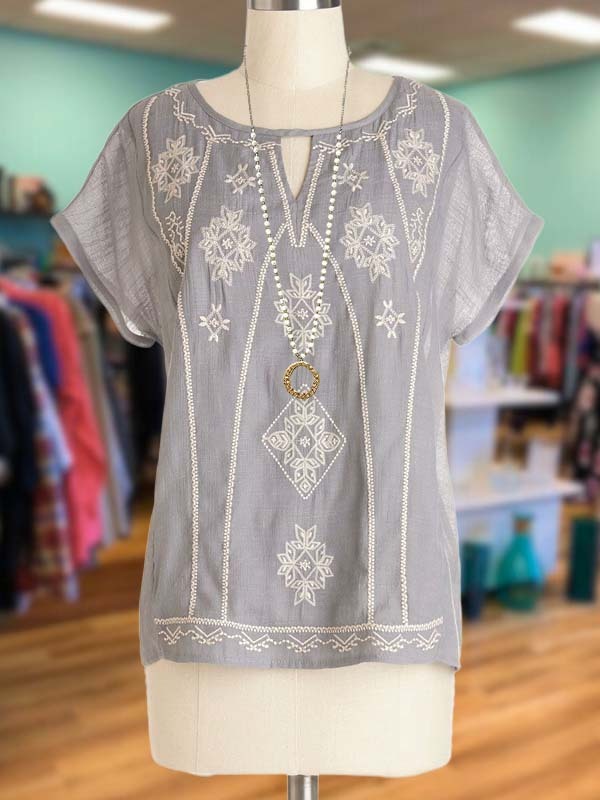 Women's top | Casual Elegant Embroidered Short Sleeve Top |Website-shopcharmingrose