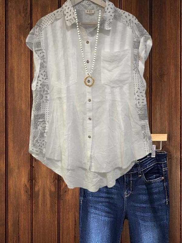 Women's top | Casual Ethnic Print Short-Sleeved Top |Website-shopcharmingrose