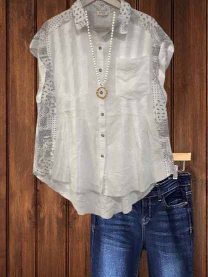 Casual Ethnic Print Short-Sleeved Top