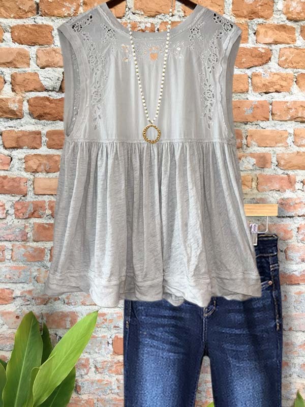 Women's top | Retro Casual Lace Panel Vest Top |Website-shopcharmingrose