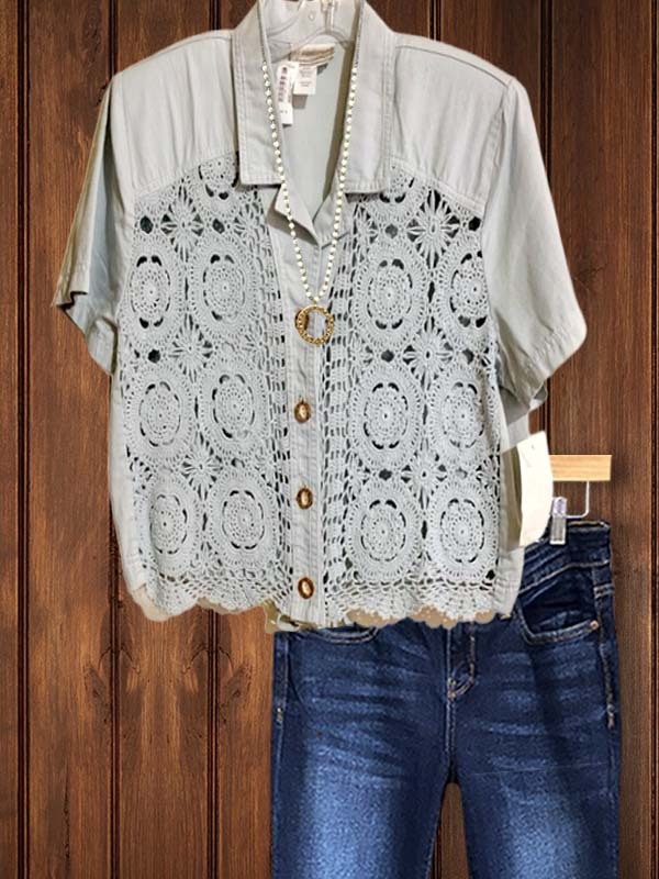 Women's top | Casual Elegant Crochet Patchwork Short Sleeve Top |Website-shopcharmingrose