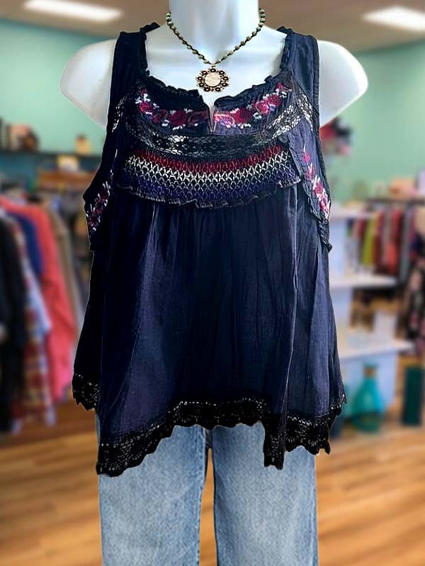 Women's top | Casual Vintage Embroidered Lace Vest Top |Website-shopcharmingrose