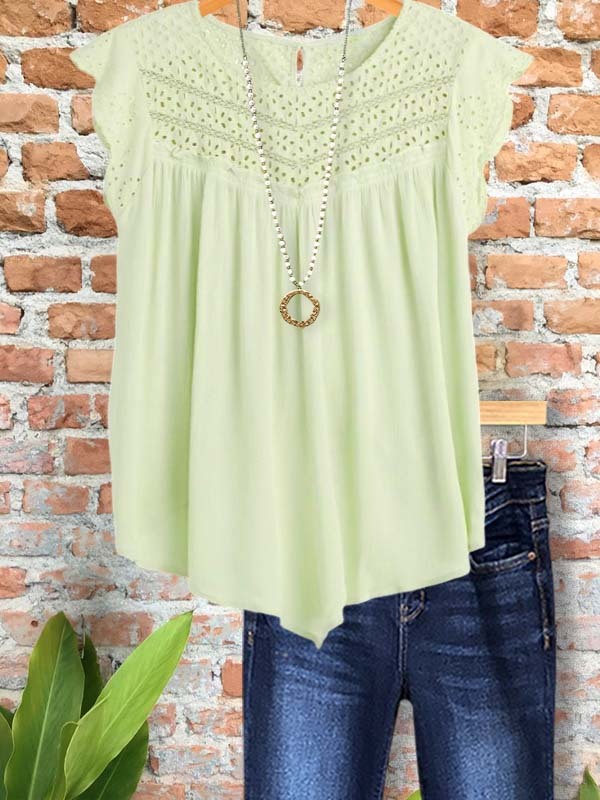 Casual Elegant Lace Short Sleeve Top