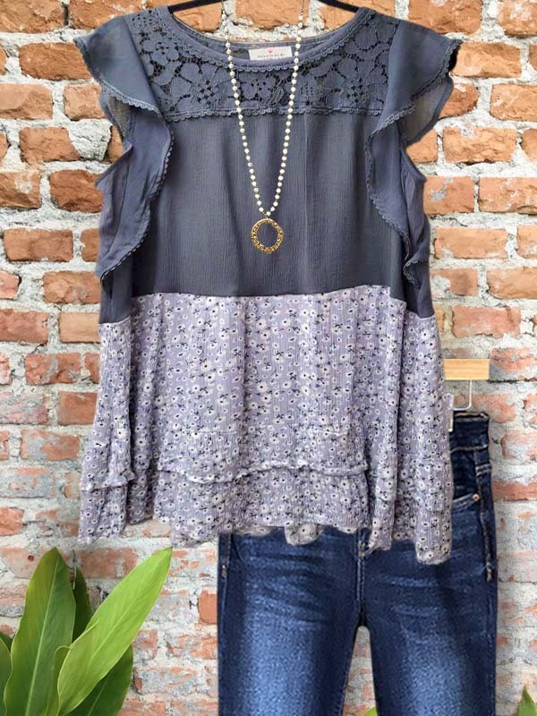 Women's top | Casual Ruffled Floral Lace Top |Website-shopcharmingrose