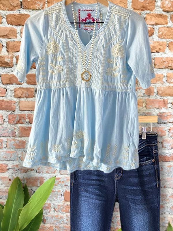Women's top | Elegant Floral Embroidered Short-Sleeved Top |Website-shopcharmingrose
