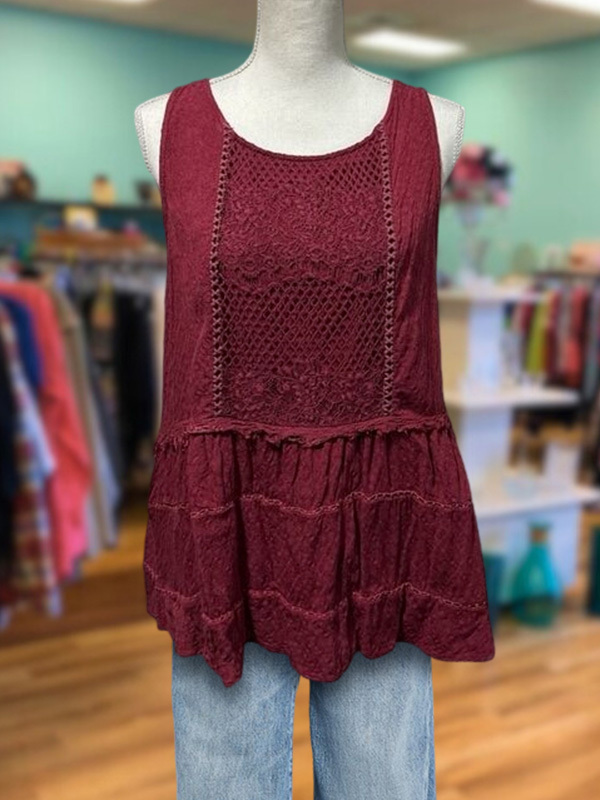 Women's top | Retro Casual Hollow Embroidery Top |Website-shopcharmingrose
