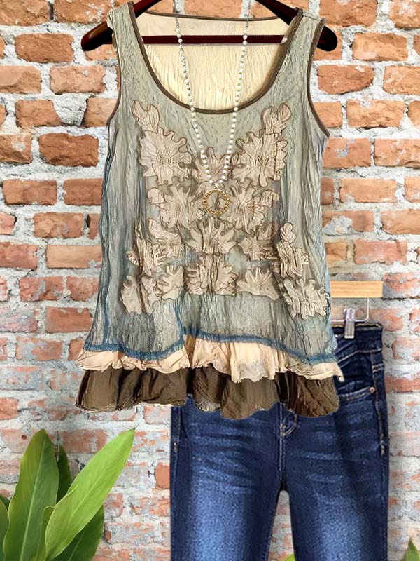 Casual Ruffle Patchwork Vest Top
