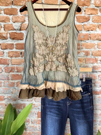Casual Ruffle Patchwork Vest Top