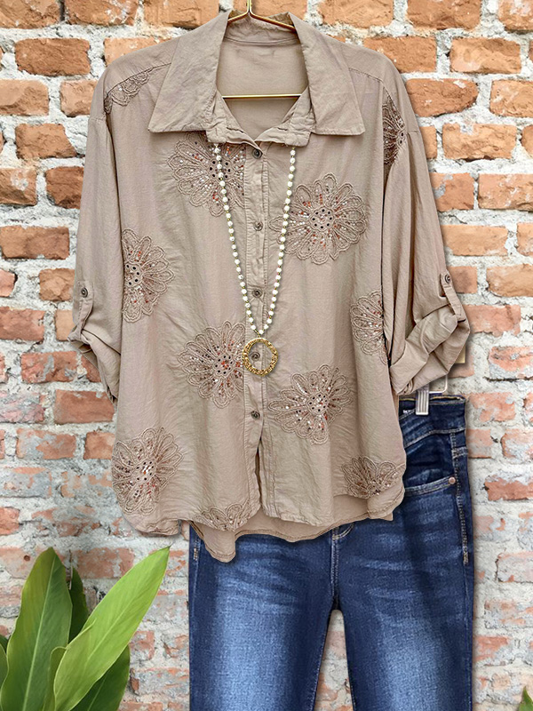 Casual Floral Sequin Embroidered Top
