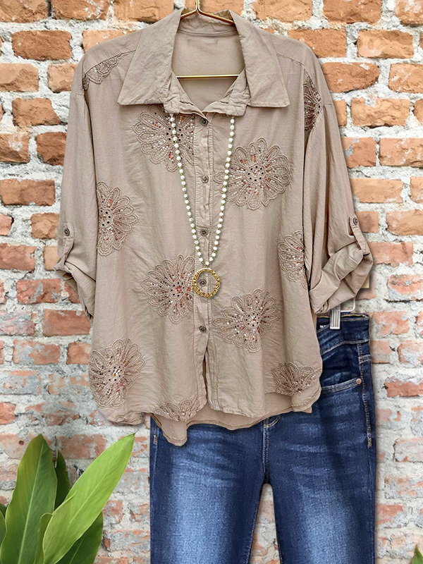 Casual Floral Sequin Embroidered Top