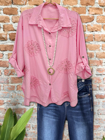 Casual Floral Sequin Embroidered Top