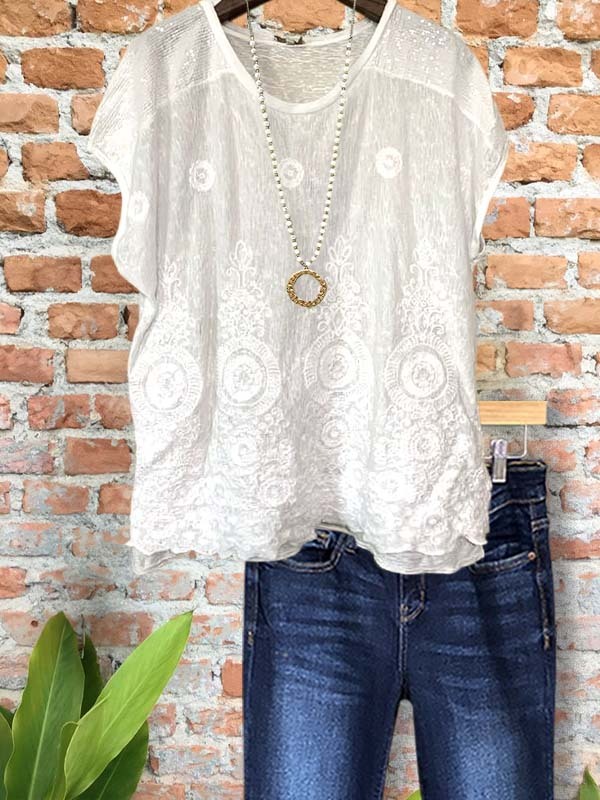 Women's top | Casual Floral Embroidery Patchwork Sequin Top |Website-shopcharmingrose