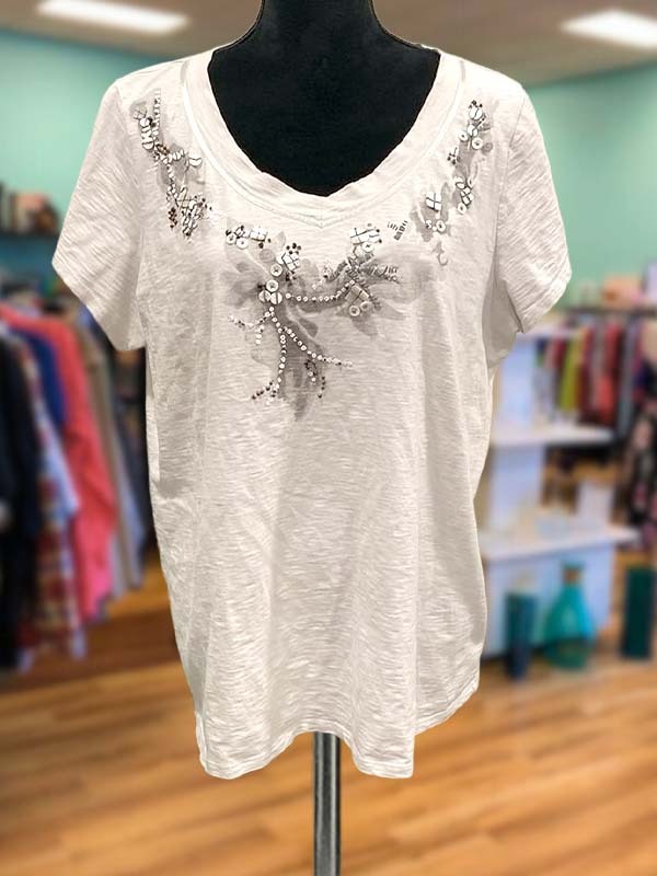 Women's top | Casual Floral Print Sequined Short Sleeve Top |Website-shopcharmingrose