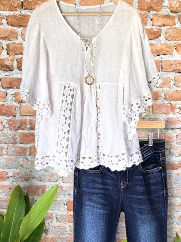 Women's top | Casual Hollow Stitching Short-Sleeved Top |Website-shopcharmingrose