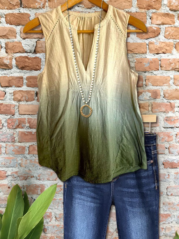 Casual Cotton And Linen Gradient Vest Top