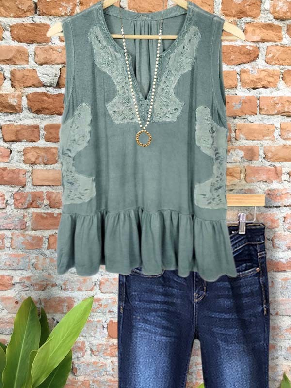 Women's top | Casual Vintage Embroidered Vest Top |Website-shopcharmingrose