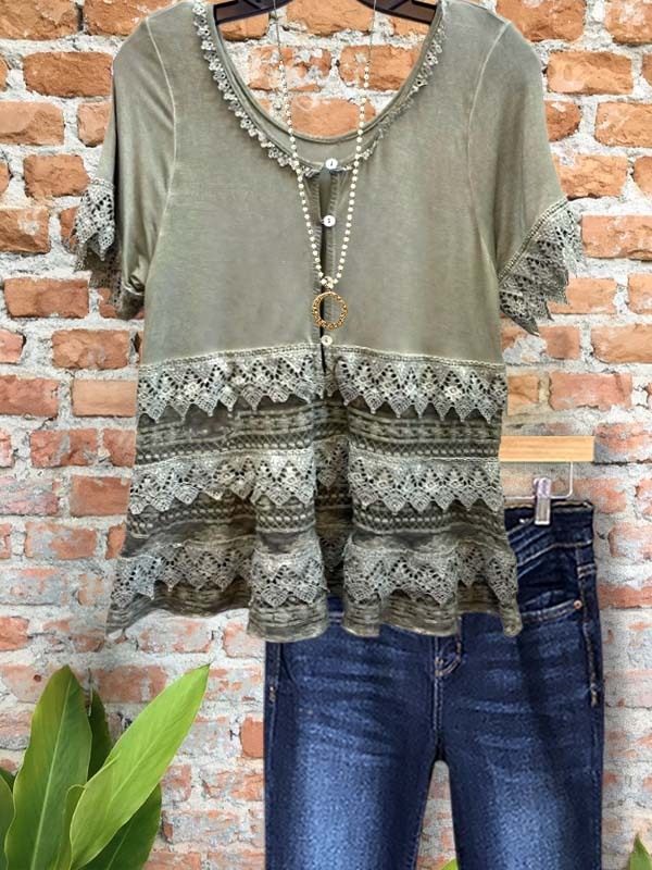 Women's top | Casual Elegant Lace Short Sleeve Top |Website-shopcharmingrose